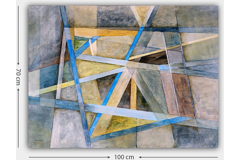 Canvastavla 70x100 cm - Abstrakt komposition med geometriska former och linjer i harmoniska färger - Blå / Beige / Grå - Inredning - Tavlor & posters - Canvastavla