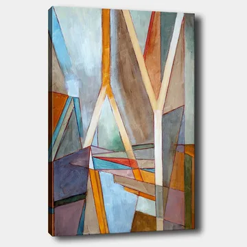 Canvastavla 70x100 cm - Abstrakt komposition med geometriska former och linjer som skapar en dynamisk känsla - Blå / Orange / Brun - Inredning - Tavlor & posters - Canvastavla