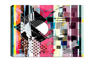 Canvastavla 70x100 cm - Abstrakt komposition med geometriska former och livliga färger - Rosa / Svart / Vit - Inredning - Tavlor & posters - Canvastavla