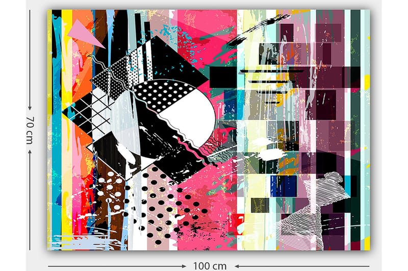 Canvastavla 70x100 cm - Abstrakt komposition med geometriska former och livliga färger - Rosa / Svart / Vit - Inredning - Tavlor & posters - Canvastavla