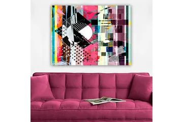 Canvastavla 70x100 cm - Abstrakt komposition med geometriska former och livliga färger - Rosa / Svart / Vit - Inredning - Tavlor & posters - Canvastavla
