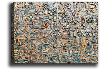 Canvastavla 70x100 cm - Abstrakt komposition med geometriska former och mönster i olika nyanser - Blå / Brons / Svart - Inredning - Tavlor & posters - Canvastavla