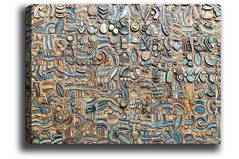 Canvastavla 70x100 cm - Abstrakt komposition med geometriska former och mönster i olika nyanser - Blå / Brons / Svart - Inredning - Tavlor & posters - Canvastavla