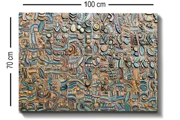 Canvastavla 70x100 cm - Abstrakt komposition med geometriska former och mönster i olika nyanser - Blå / Brons / Svart - Inredning - Tavlor & posters - Canvastavla