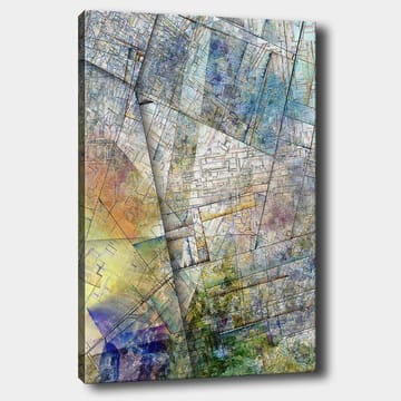 Canvastavla 70x100 cm - Abstrakt komposition med geometriska former och mjuka färgövergångar - Blå / Grön / Gul - Inredning - Tavlor & posters - Canvastavla