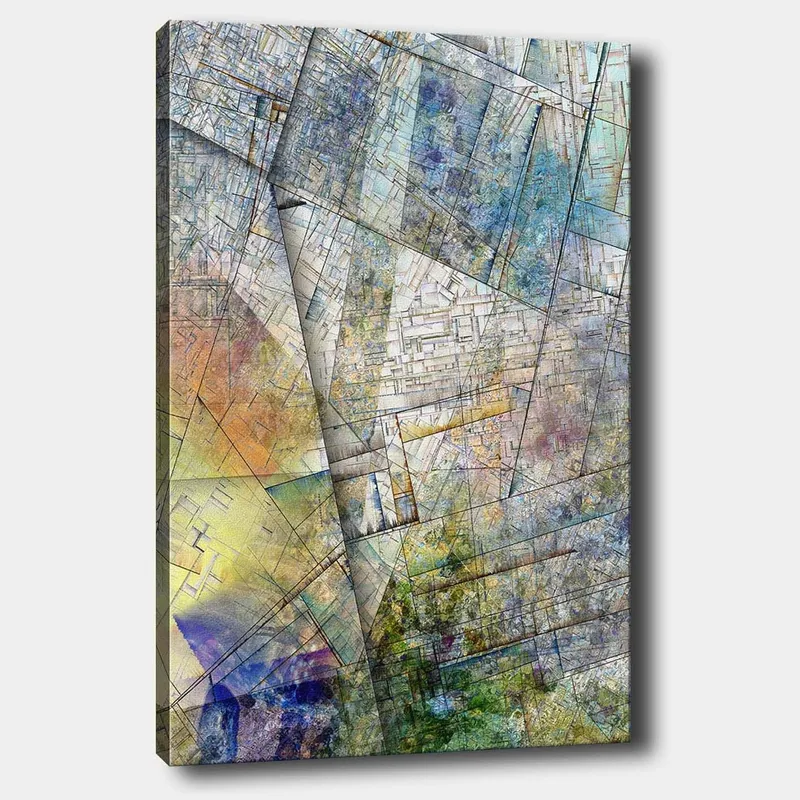 Canvastavla 70x100 cm - Abstrakt komposition med geometriska former och mjuka färgövergångar, Blå / Grön / Gul