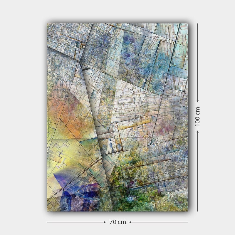 Canvastavla 70x100 cm - Abstrakt komposition med geometriska former och mjuka färgövergångar - Blå / Grön / Gul - Inredning - Tavlor & posters - Canvastavla