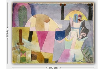 Canvastavla 70x100 cm - Abstrakt komposition med geometriska former och mjuka färger som skapar en drömlik atmosfär - Rosa / Gul / Grön - Inredning - Tavlor & posters - Canvastavla