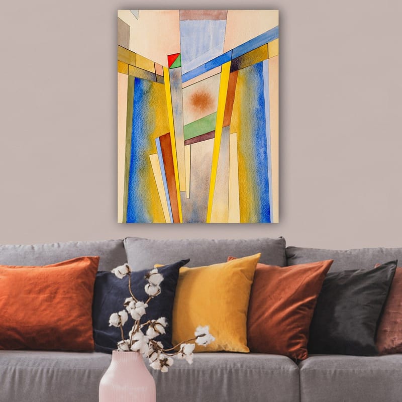 Canvastavla 70x100 cm - Abstrakt komposition med geometriska former och starka färger - Gul / Blå / Röd - Inredning - Tavlor & posters - Canvastavla