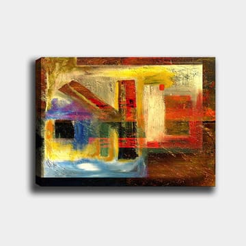 Canvastavla 70x100 cm - Abstrakt komposition med geometriska former och starka färger - Röd / Guld / Blå - Inredning - Tavlor & posters - Canvastavla