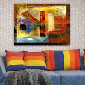 Canvastavla 70x100 cm - Abstrakt komposition med geometriska former och starka färger - Röd / Guld / Blå - Inredning - Tavlor & posters - Canvastavla