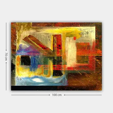 Canvastavla 70x100 cm - Abstrakt komposition med geometriska former och starka färger - Röd / Guld / Blå - Inredning - Tavlor & posters - Canvastavla