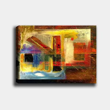 Canvastavla 70x100 cm - Abstrakt komposition med geometriska former och starka färger - Röd / Guld / Blå - Inredning - Tavlor & posters - Canvastavla