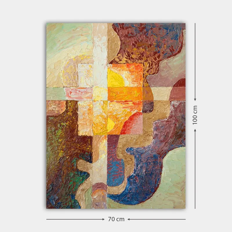 Canvastavla 70x100 cm - Abstrakt komposition med geometriska former och varma färger som skapar en dynamisk känsla - Mörkbrun / Orange / Lila - Inredning - Tavlor & posters - Canvastavla