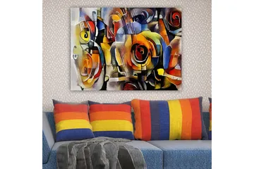 Canvastavla 70x100 cm - Abstrakt komposition med gitarrer och rosor i livliga färger - Röd / Gul / Blå - Inredning - Tavlor & posters - Canvastavla