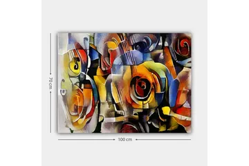 Canvastavla 70x100 cm - Abstrakt komposition med gitarrer och rosor i livliga färger - Röd / Gul / Blå - Inredning - Tavlor & posters - Canvastavla