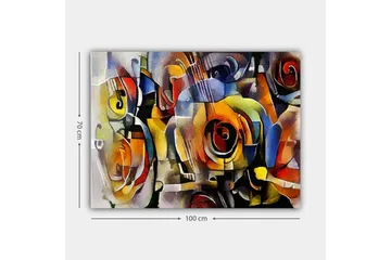 Canvastavla 70x100 cm - Abstrakt komposition med gitarrer och rosor i livliga färger - Röd / Gul / Blå - Inredning - Tavlor & posters - Canvastavla