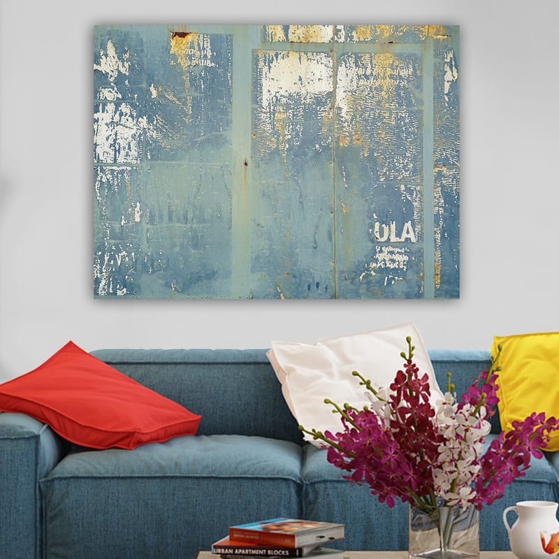 Canvastavla 70x100 cm - Abstrakt komposition med inslag av blå nyanser och textur - Blå / Vit / Guld - Inredning - Tavlor & posters - Canvastavla
