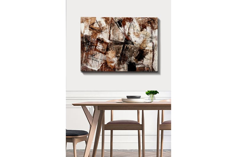 Canvastavla 70x100 cm - Abstrakt komposition med inslag av geometriska former och linjer - Mörkbrun / Beige / Vit - Inredning - Tavlor & posters - Canvastavla