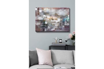 Canvastavla 70x100 cm - Abstrakt komposition med inslag av text och olika former som skapar en känsla av djup och mystik - Lila / Grå / Vit - Inredning - Tavlor & posters - Canvastavla