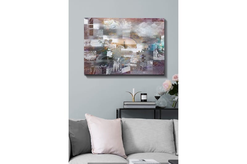 Canvastavla 70x100 cm - Abstrakt komposition med inslag av text och olika former som skapar en känsla av djup och mystik - Lila / Grå / Vit - Inredning - Tavlor & posters - Canvastavla