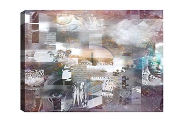 Canvastavla 70x100 cm - Abstrakt komposition med inslag av text och olika former som skapar en känsla av djup och mystik - Lila / Grå / Vit - Inredning - Tavlor & posters - Canvastavla