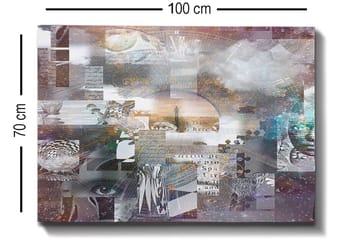Canvastavla 70x100 cm - Abstrakt komposition med inslag av text och olika former som skapar en känsla av djup och mystik - Lila / Grå / Vit - Inredning - Tavlor & posters - Canvastavla