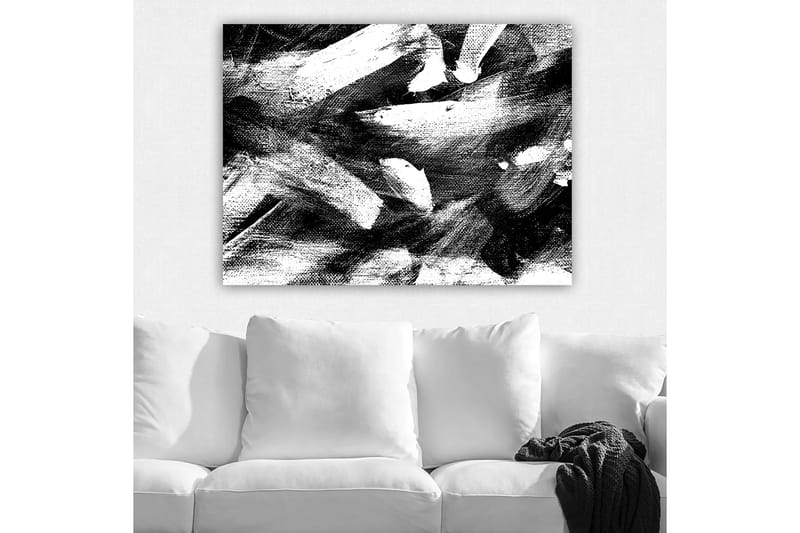 Canvastavla 70x100 cm - Abstrakt komposition med kraftfulla svarta och vita penseldrag - Svart / Vit - Inredning - Tavlor & posters - Canvastavla