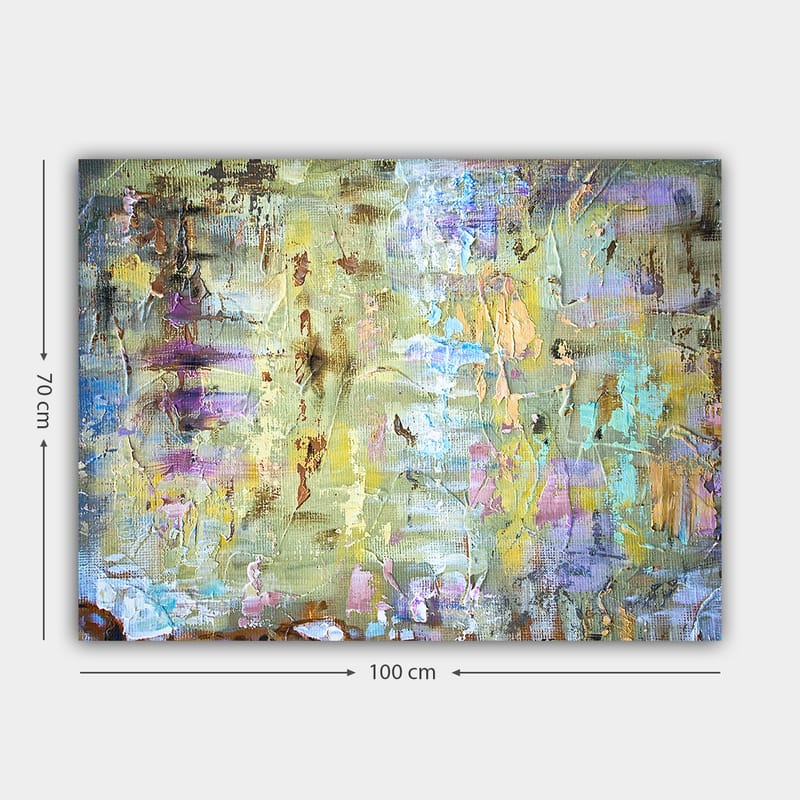 Canvastavla 70x100 cm - Abstrakt komposition med mjuka färgövergångar och texturer som skapar en drömlik atmosfär - Ljusgrön / Lila / Beige - Inredning - Tavlor & posters - Canvastavla