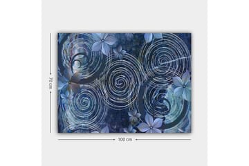 Canvastavla 70x100 cm - Abstrakt komposition med spiraler och blommor i en harmonisk sammansättning - Mörkblå / Ljusblå / Vit - Inredning - Tavlor & posters - Canvastavla