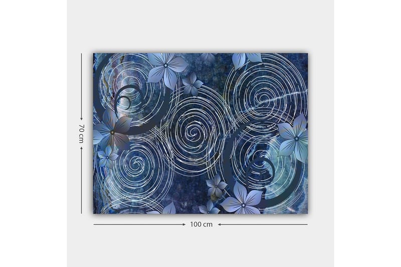 Canvastavla 70x100 cm - Abstrakt komposition med spiraler och blommor i en harmonisk sammansättning - Mörkblå / Ljusblå / Vit - Inredning - Tavlor & posters - Canvastavla