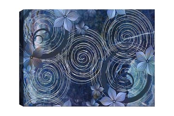 Canvastavla 70x100 cm - Abstrakt komposition med spiraler och blommor i en harmonisk sammansättning - Mörkblå / Ljusblå / Vit - Inredning - Tavlor & posters - Canvastavla