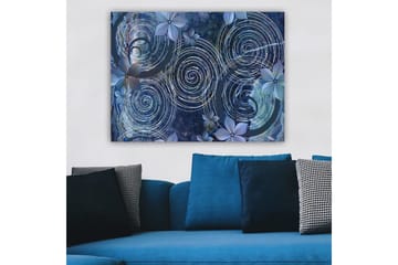 Canvastavla 70x100 cm - Abstrakt komposition med spiraler och blommor i en harmonisk sammansättning - Mörkblå / Ljusblå / Vit - Inredning - Tavlor & posters - Canvastavla