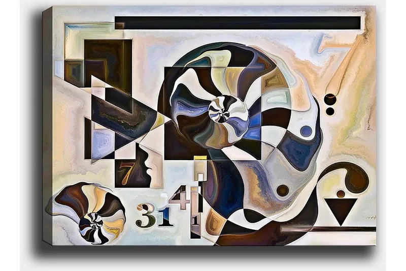 Canvastavla 70x100 cm - Abstrakt komposition med spiralformer och geometriska figurer - Mörkbrun / Svart / Beige - Inredning - Tavlor & posters - Canvastavla