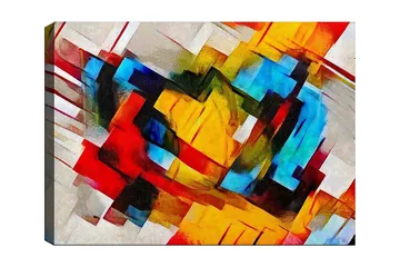 Canvastavla 70x100 cm - Abstrakt komposition med starka färger och dynamiska former - Röd / Blå / Gul - Inredning - Tavlor & posters - Canvastavla