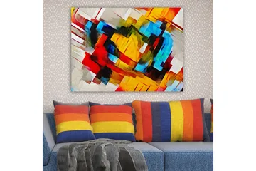 Canvastavla 70x100 cm - Abstrakt komposition med starka färger och dynamiska former - Röd / Blå / Gul - Inredning - Tavlor & posters - Canvastavla