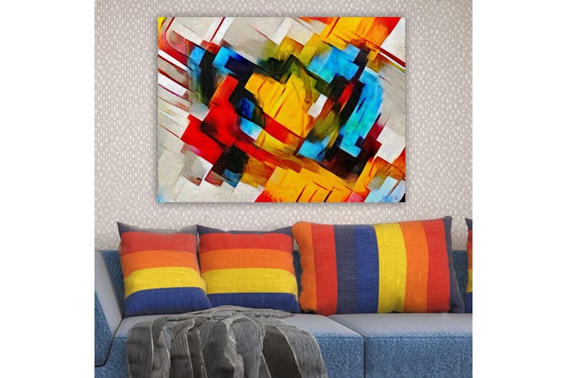 Canvastavla 70x100 cm - Abstrakt komposition med starka färger och dynamiska former - Röd / Blå / Gul - Inredning - Tavlor & posters - Canvastavla