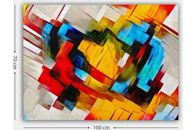 Canvastavla 70x100 cm - Abstrakt komposition med starka färger och dynamiska former - Röd / Blå / Gul - Inredning - Tavlor & posters - Canvastavla