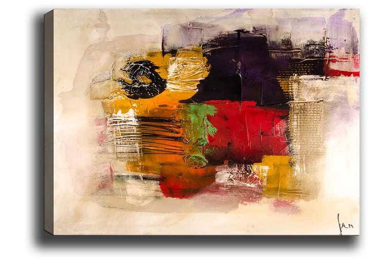 Canvastavla 70x100 cm - Abstrakt komposition med starka färger och texturer - Gult / Rött / Lila - Inredning - Tavlor & posters - Canvastavla