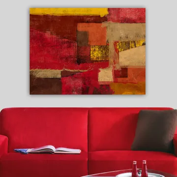 Canvastavla 70x100 cm - Abstrakt komposition med starka röda och gyllene nyanser - Röd / Guld / Beige - Inredning - Tavlor & posters - Canvastavla