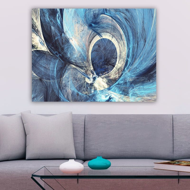 Canvastavla 70x100 cm - Abstrakt komposition med svängande former i blå nyanser - Mörkblå / Ljusblå / Vit - Inredning - Tavlor & posters - Canvastavla