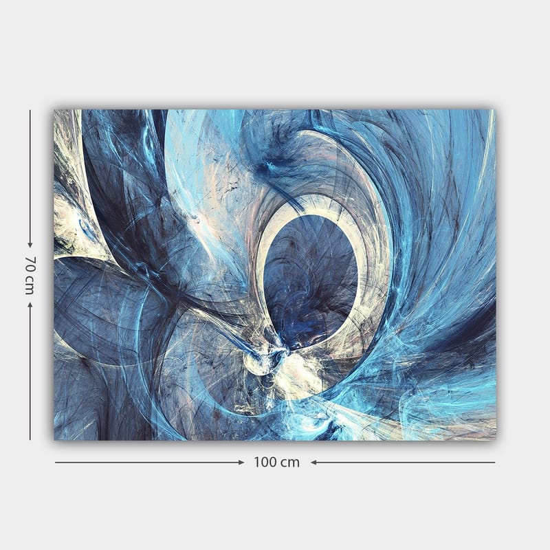 Canvastavla 70x100 cm - Abstrakt komposition med svängande former i blå nyanser - Mörkblå / Ljusblå / Vit - Inredning - Tavlor & posters - Canvastavla