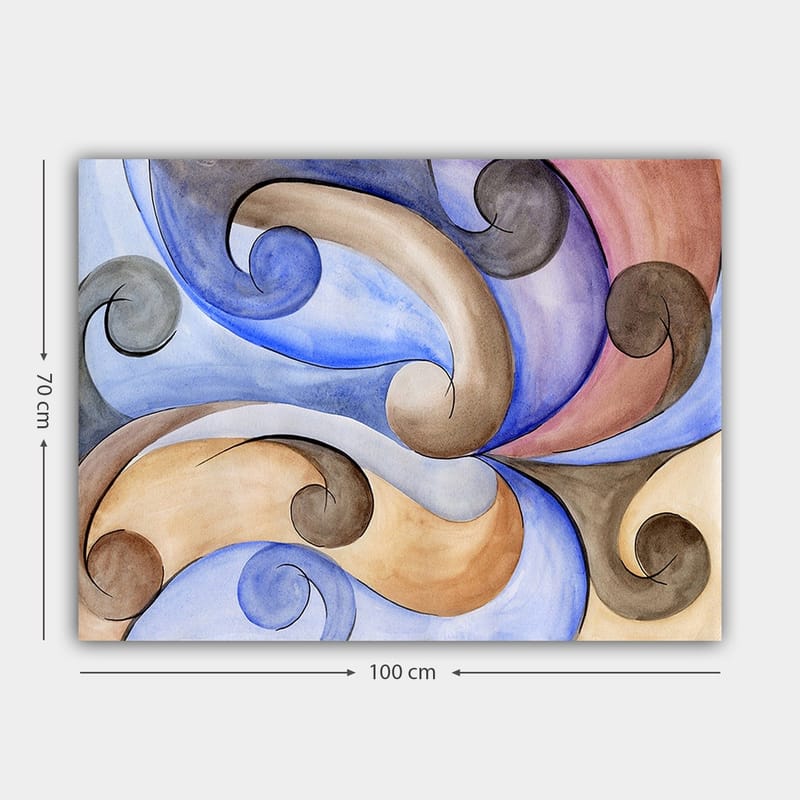 Canvastavla 70x100 cm - Abstrakt komposition med svängande former i harmoniska färger - Blå / Beige / Brun - Inredning - Tavlor & posters - Canvastavla
