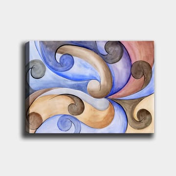 Canvastavla 70x100 cm - Abstrakt komposition med svängande former i harmoniska färger - Blå / Beige / Brun - Inredning - Tavlor & posters - Canvastavla