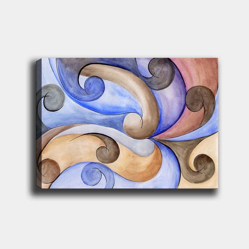 Canvastavla 70x100 cm - Abstrakt komposition med svängande former i harmoniska färger - Blå / Beige / Brun - Inredning - Tavlor & posters - Canvastavla