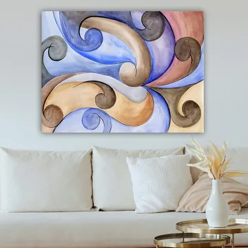 Canvastavla 70x100 cm - Abstrakt komposition med svängande former i harmoniska färger - Blå / Beige / Brun - Inredning - Tavlor & posters - Canvastavla