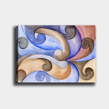 Canvastavla 70x100 cm - Abstrakt komposition med svängande former i harmoniska färger - Blå / Beige / Brun - Inredning - Tavlor & posters - Canvastavla