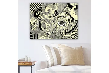 Canvastavla 70x100 cm - Abstrakt komposition med svarta linjer och mönster på en ljus bakgrund - Svart / Ljusgul - Inredning - Tavlor & posters - Canvastavla