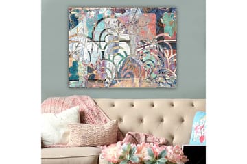 Canvastavla 70x100 cm - Abstrakt komposition med växtmotiv och texturer som skapar en känsla av djup och rörelse - Turkos / Röd / Grön - Inredning - Tavlor & posters - Canvastavla