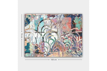 Canvastavla 70x100 cm - Abstrakt komposition med växtmotiv och texturer som skapar en känsla av djup och rörelse - Turkos / Röd / Grön - Inredning - Tavlor & posters - Canvastavla